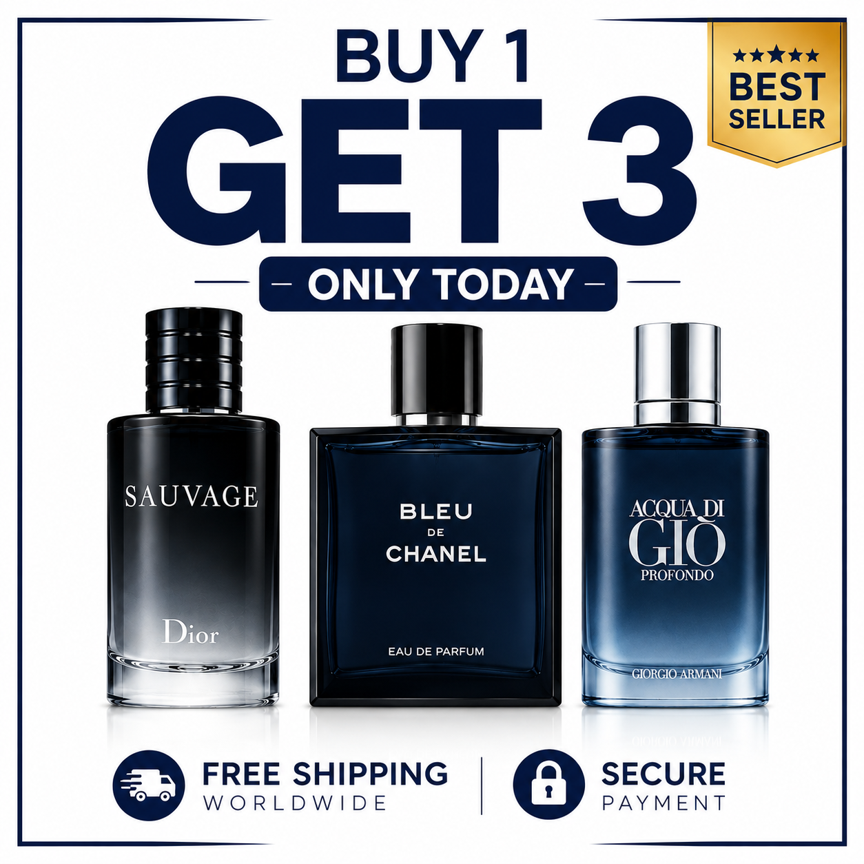 Signature Trio — Sauvage Dior, Bleu de Chanel, Acqua Di Gio Profondo (100ml each)